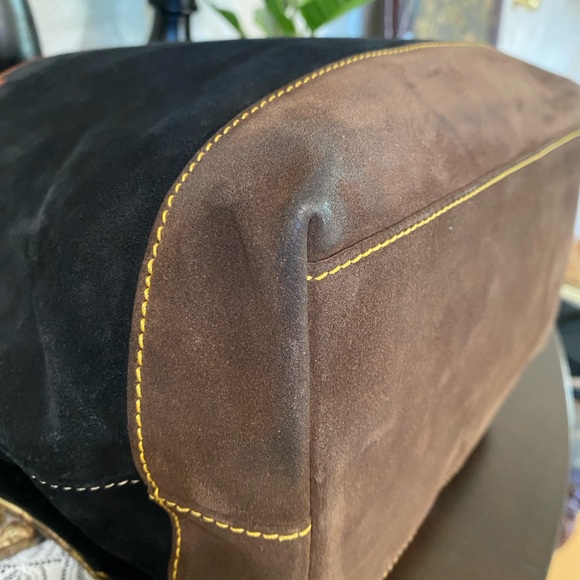 Dooney & Bourke Vintage Classic Black and Brown Suede Leather Tote Bag, Med - Picture 15 of 16